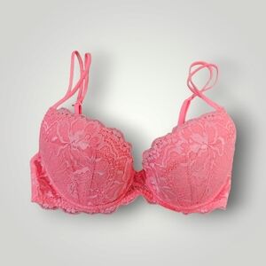 PINK Victoria's Secret Bra Womens 32D Pink‎ Demi-Buste Underwire Padded